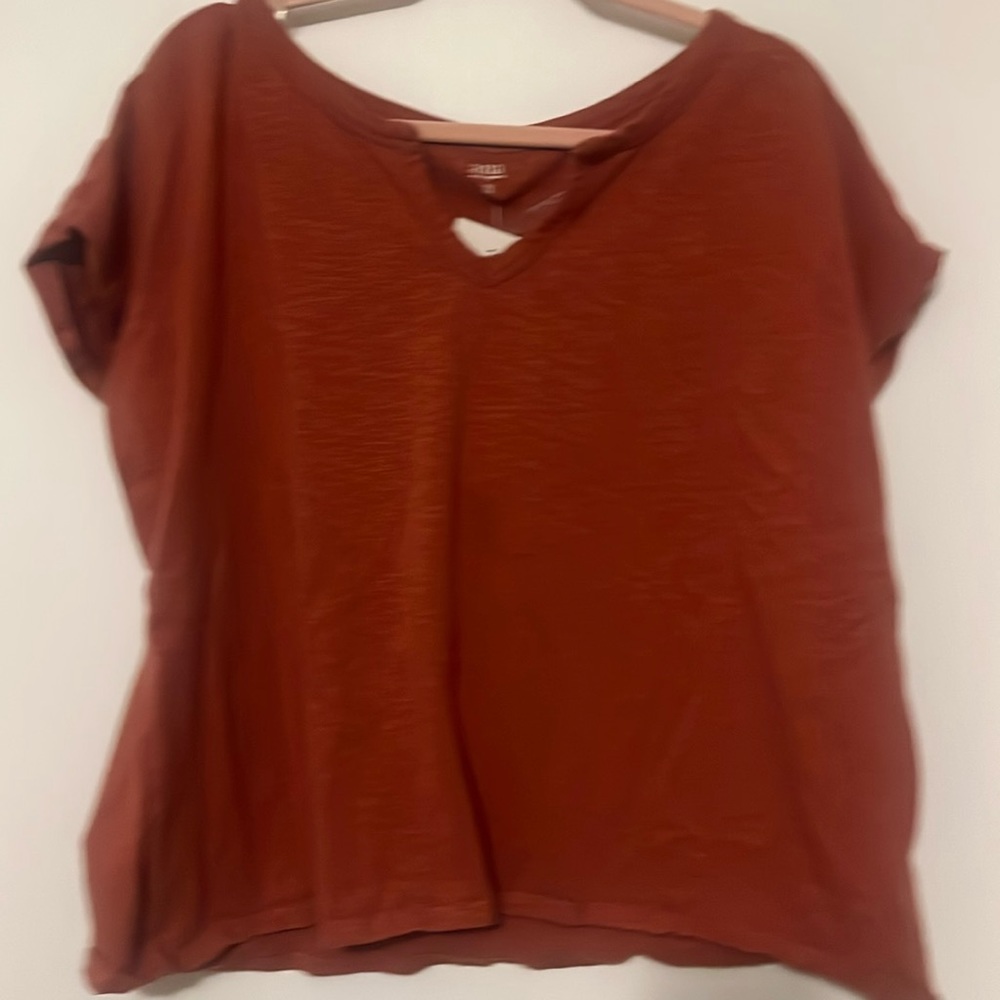 2X rust colored short sleeve t top, comes with gold bracelet